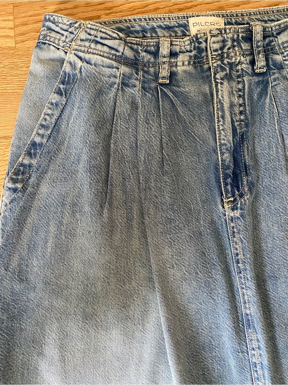 Anthropologie: Pilcro- Light Wash Denim Maxi Skirt with Front Slit - Picture 2 of 5